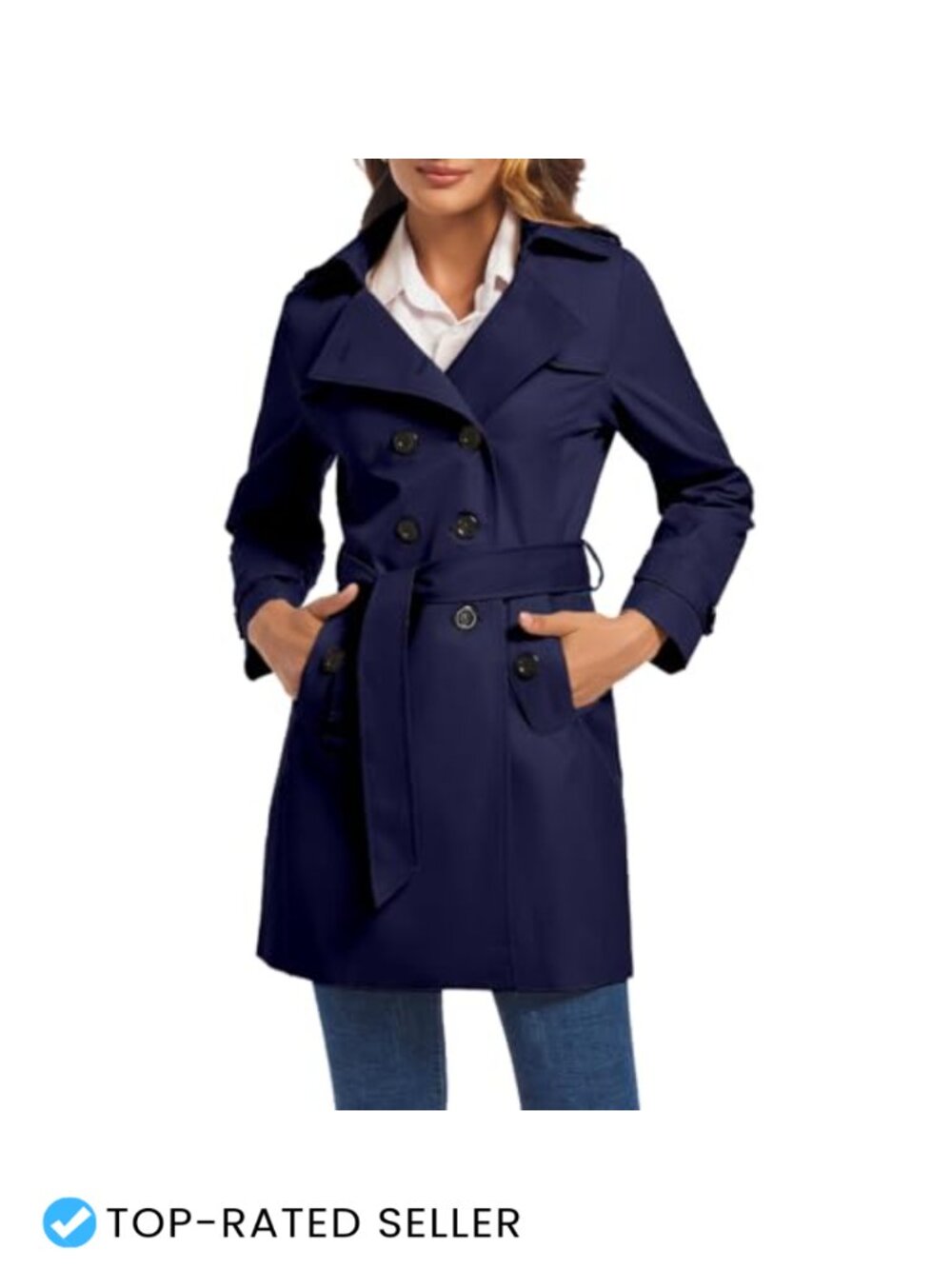 Double Breasted Trench Coat Water Resistant Belted Long Overcoat